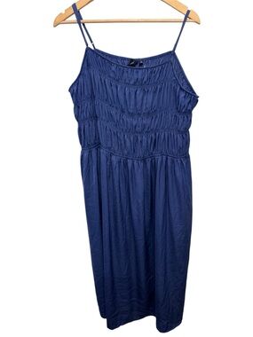 GAP Navy Blue Smocked Spaghetti-Strap Midi Dress